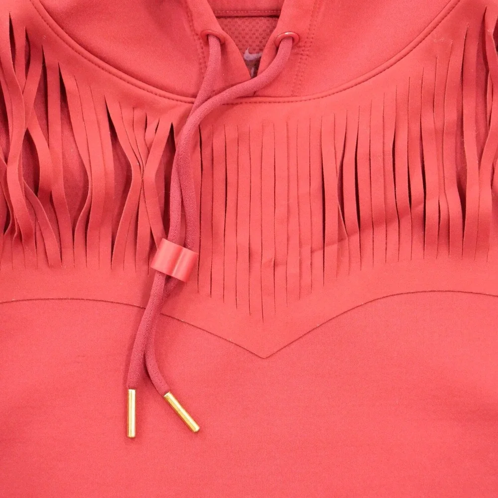 Nike Hoodie Sweatshirt Womens Extra Small Red Fringe Training Pullover Drawstrin